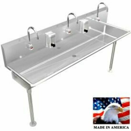 BEST SHEET METAL. BSM Inc. Stainless Steel Sink, 3 Station w/Electronic Faucets, straight Legs 72"L X 20"W X 8"D 032E72208L